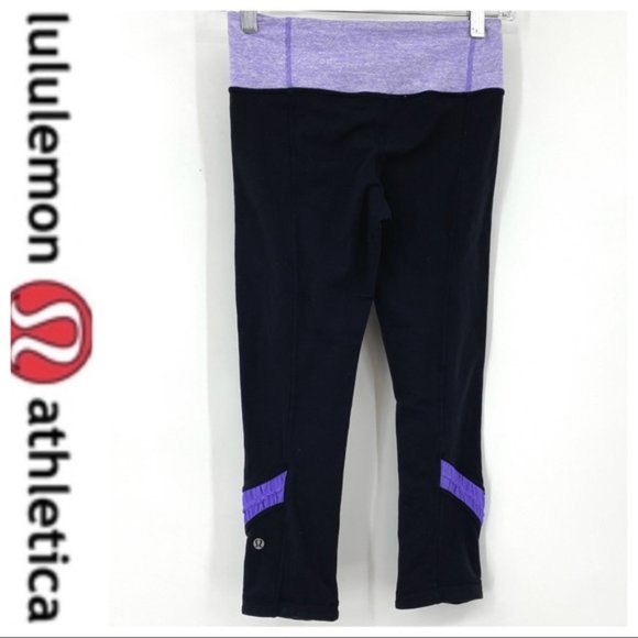 💕SALE💕 Lululemon Black Purple Ruffle Crop - Picture 2 of 7